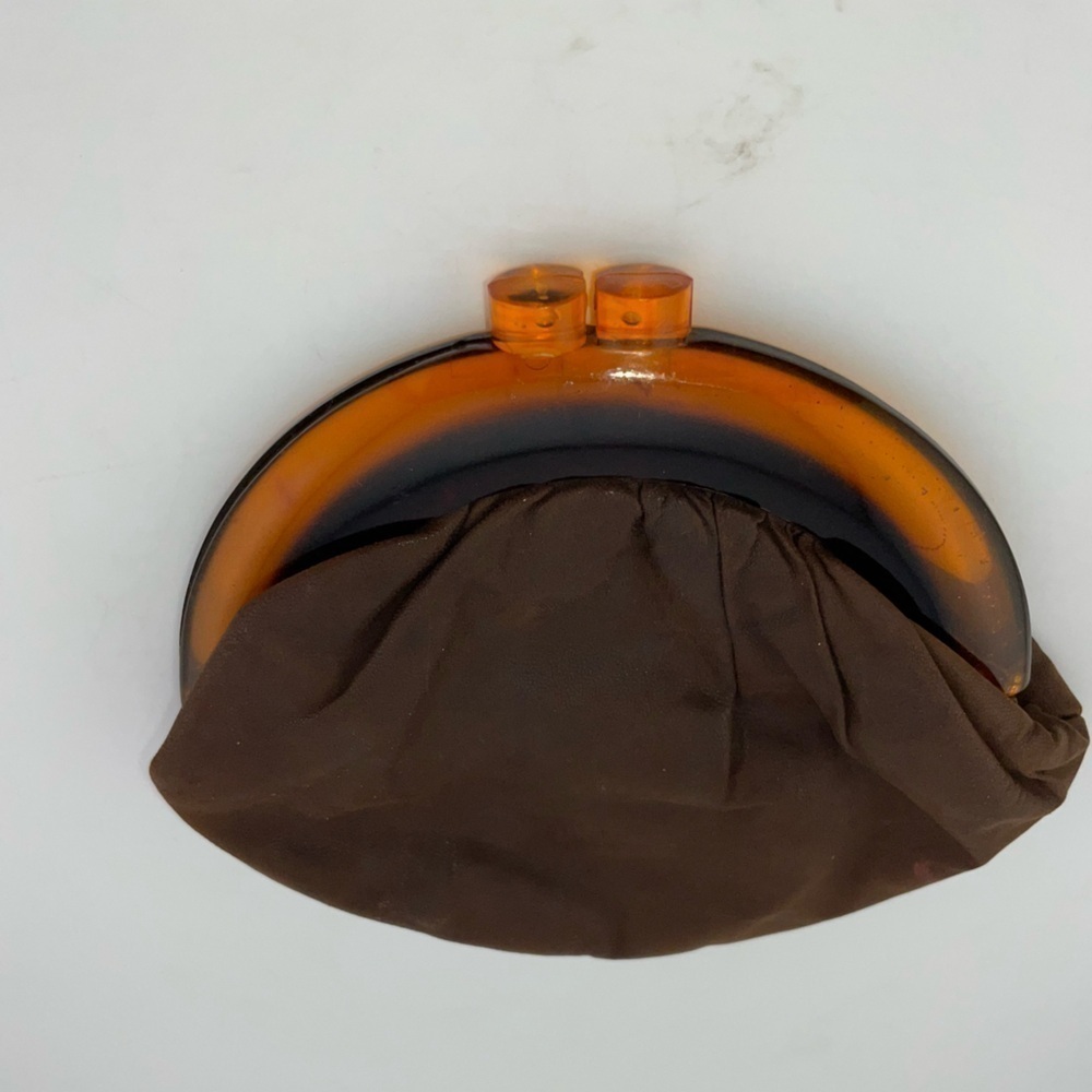 A Budd Leather Creation Black Clutch Coin Purse Lucite Frame Clasp Closure
